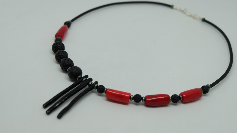 Necklace made of lava and coral
