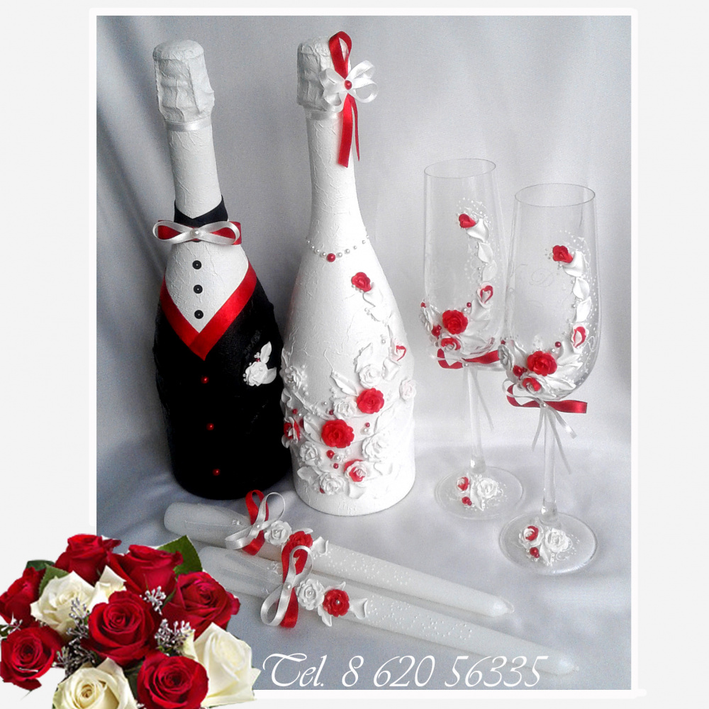 Wedding glasses, bottles of champagne