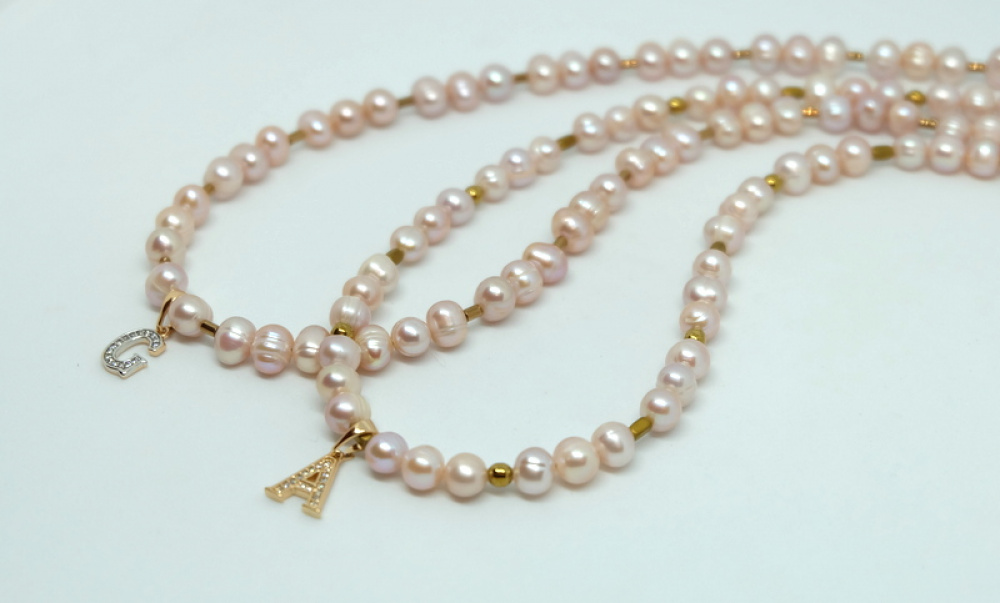 Freshwater pearl necklace with letters