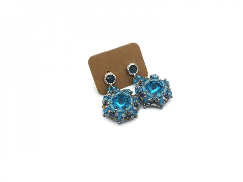Beaded blue crystal earrings