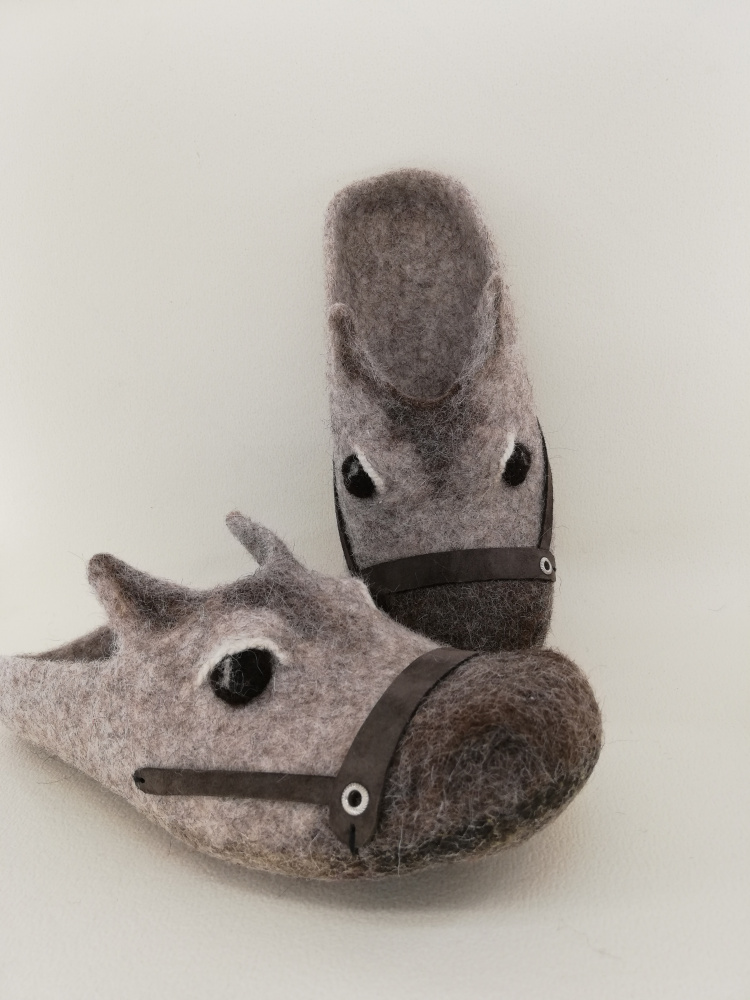 Grey horse slippers