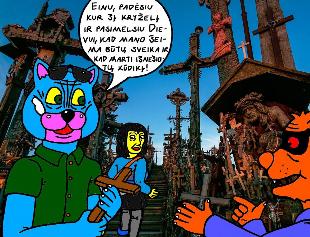 Batuotas ir Ksena Katinai su Raudonakiu pirmąkart lankosi Kryžių kalne