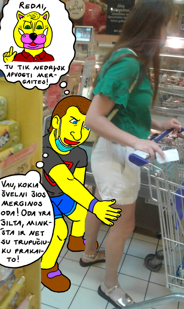 Burtininkė Irena miesto parduotuvėje pamatė chuliganą Redą, liečiantį merginos kojas 2