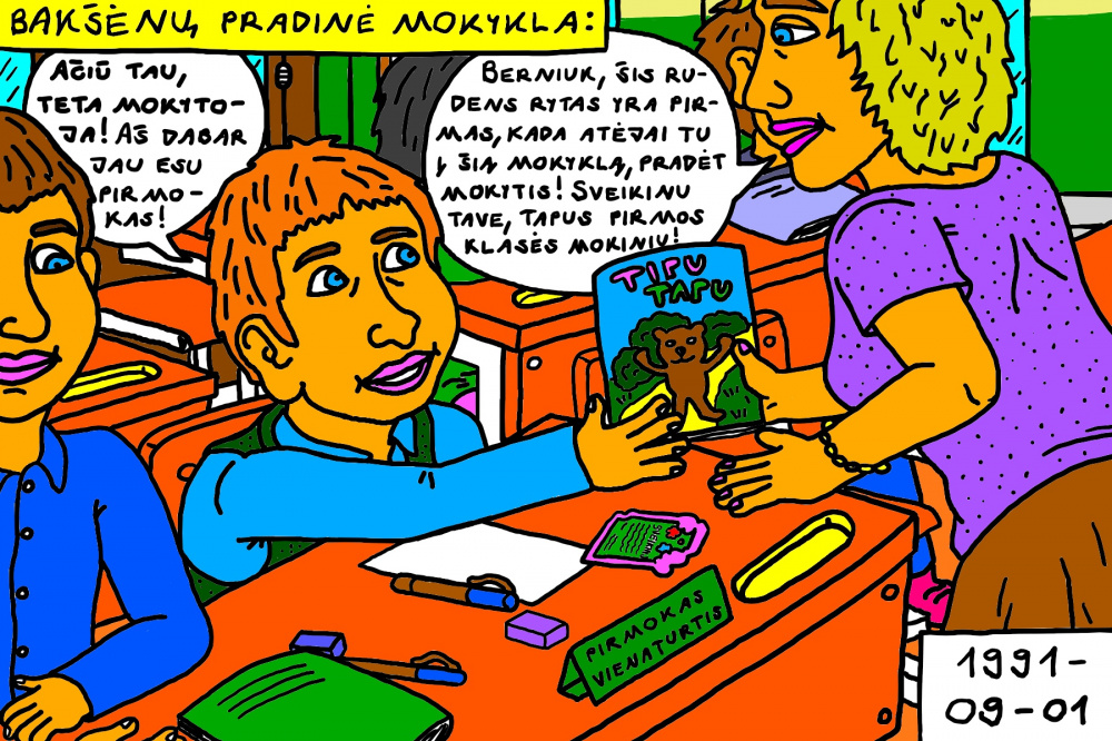 Rugsėjo pirmoji, kada Vienaturtis pirmąkart nuėjo į pirmą klasę mokykloje