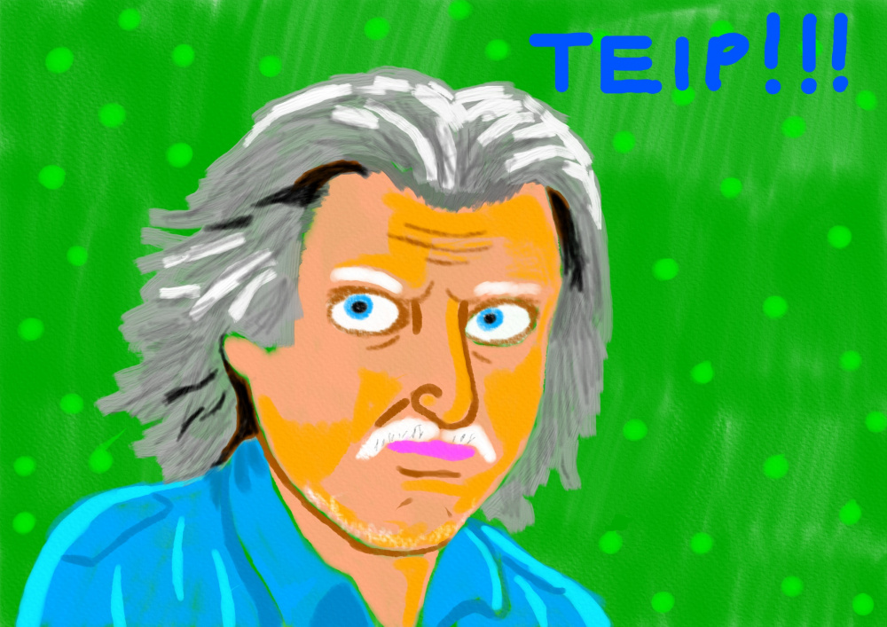 Piešinys su jaunikiu Jonu, kuris sako - TEIP!