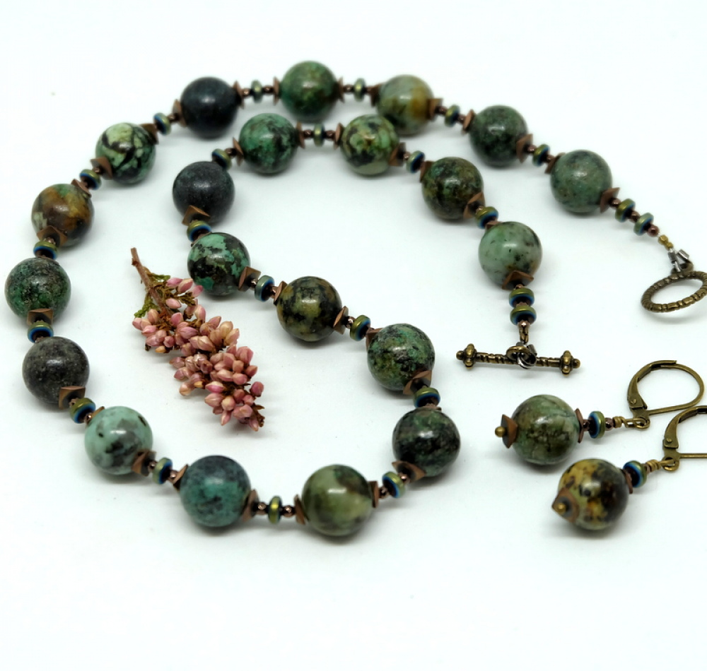 Natural African Turquoise Necklace and Earrings