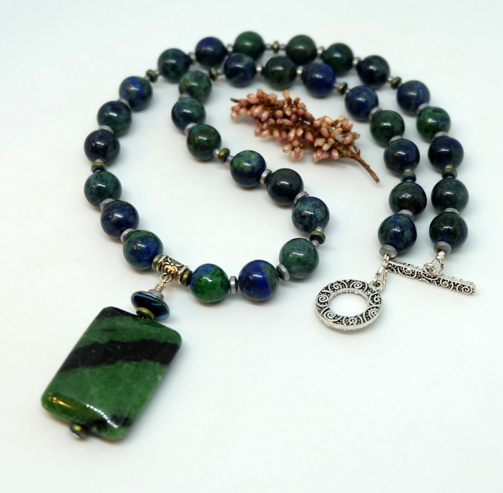 Azurite-malachite necklace with Epidoto pendant