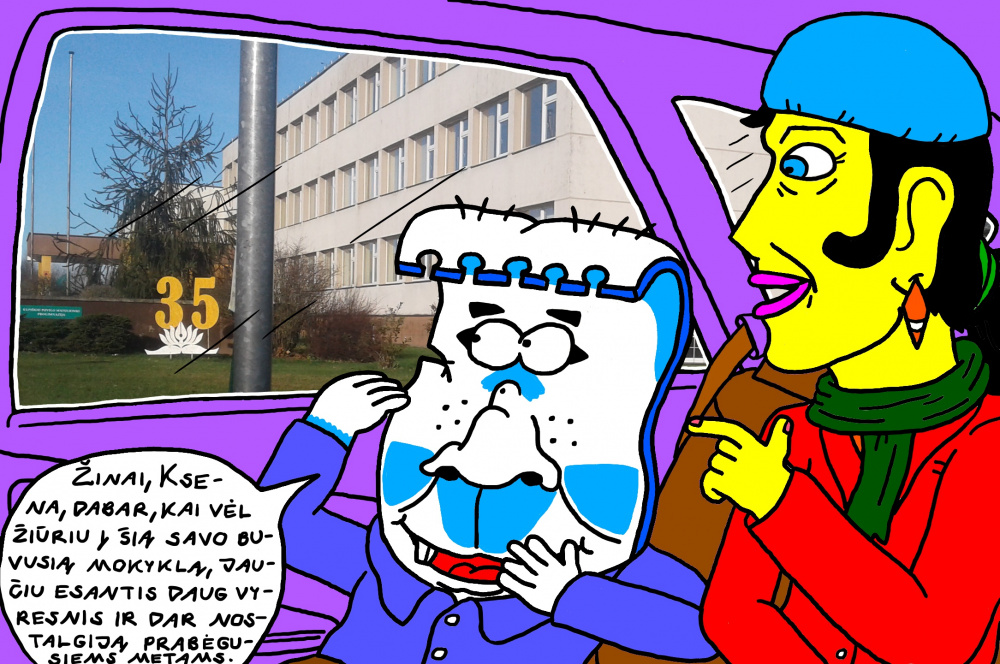 Popierius Popierėnas su nostalgija žvelgia į savo buvusios, miesto mokyklos pusę