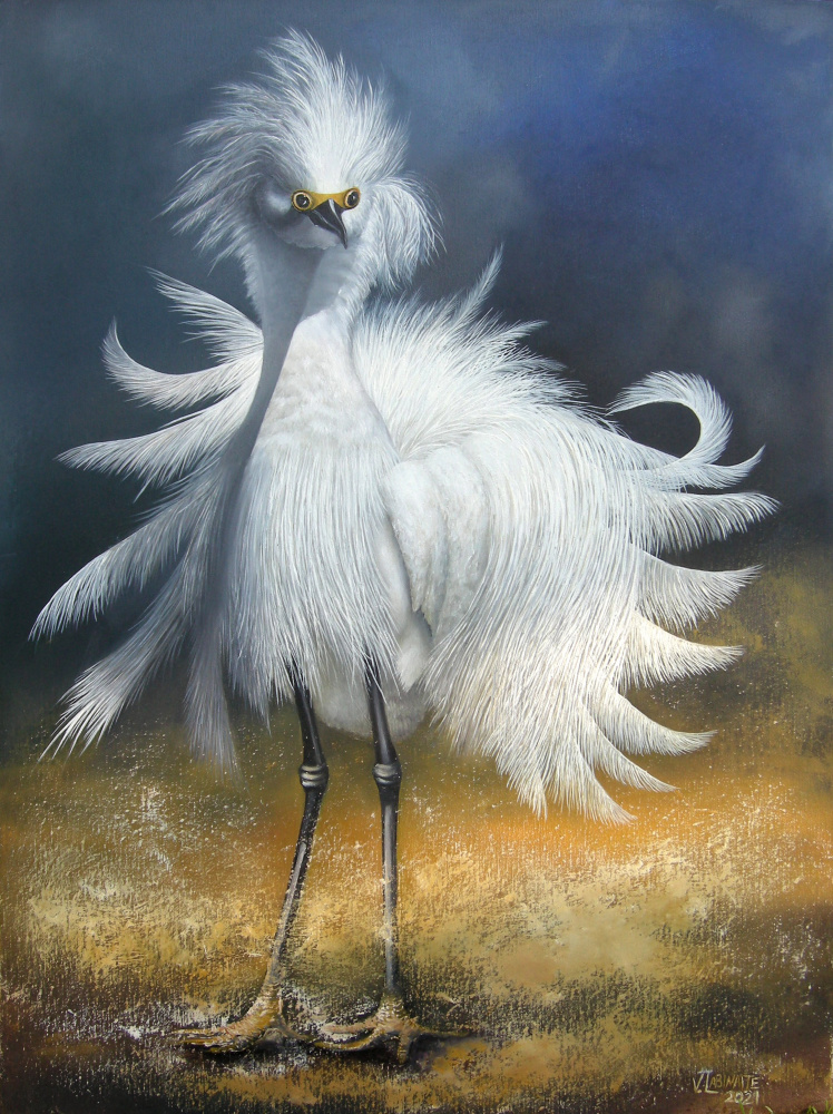 aliejinė tapyba "Snieginis garnys" 60x80