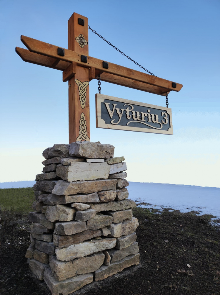 Wooden handmade address sign with lights