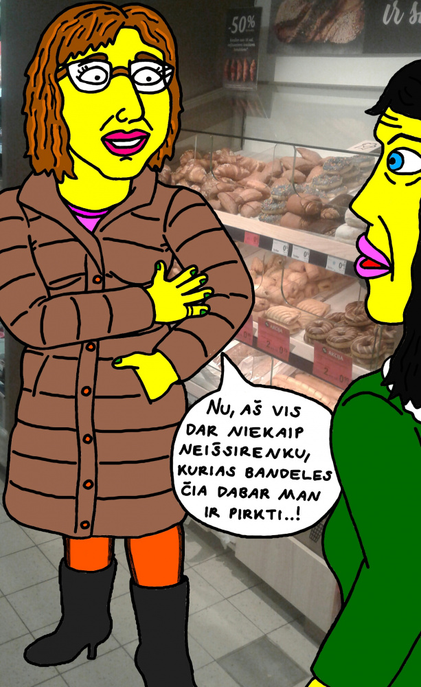 Sekretorė Sigita iš įmonės "Nyciupys" biuro "Maximoje" ruošiasi pirkti sau bandelių
