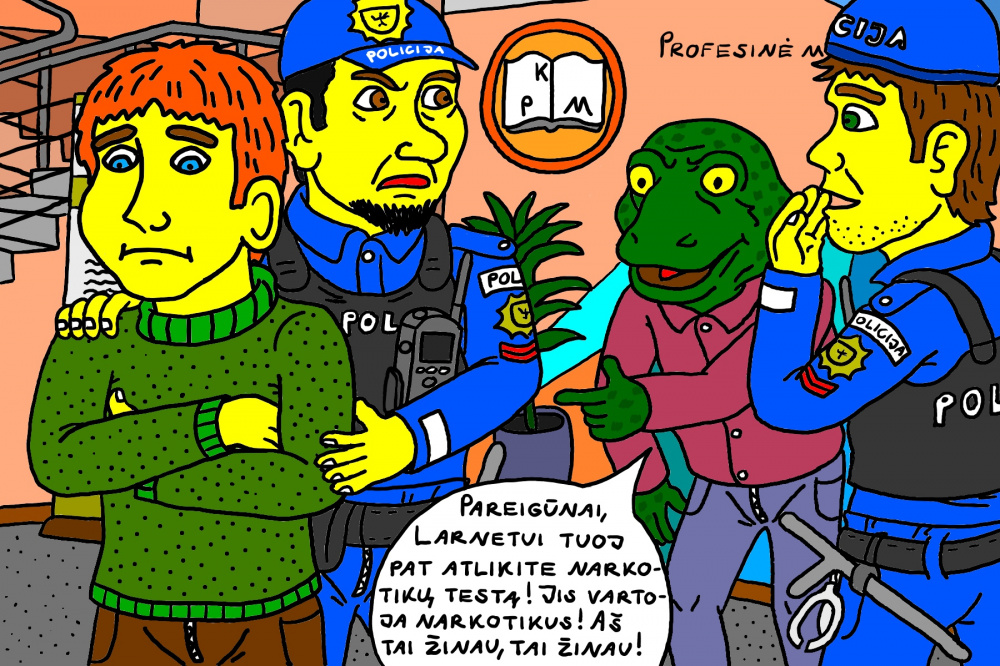Jaunąjį burtininką Larnetą Profesinėje mokykloje pasikalbėti aplankė du policijos pareigūnai