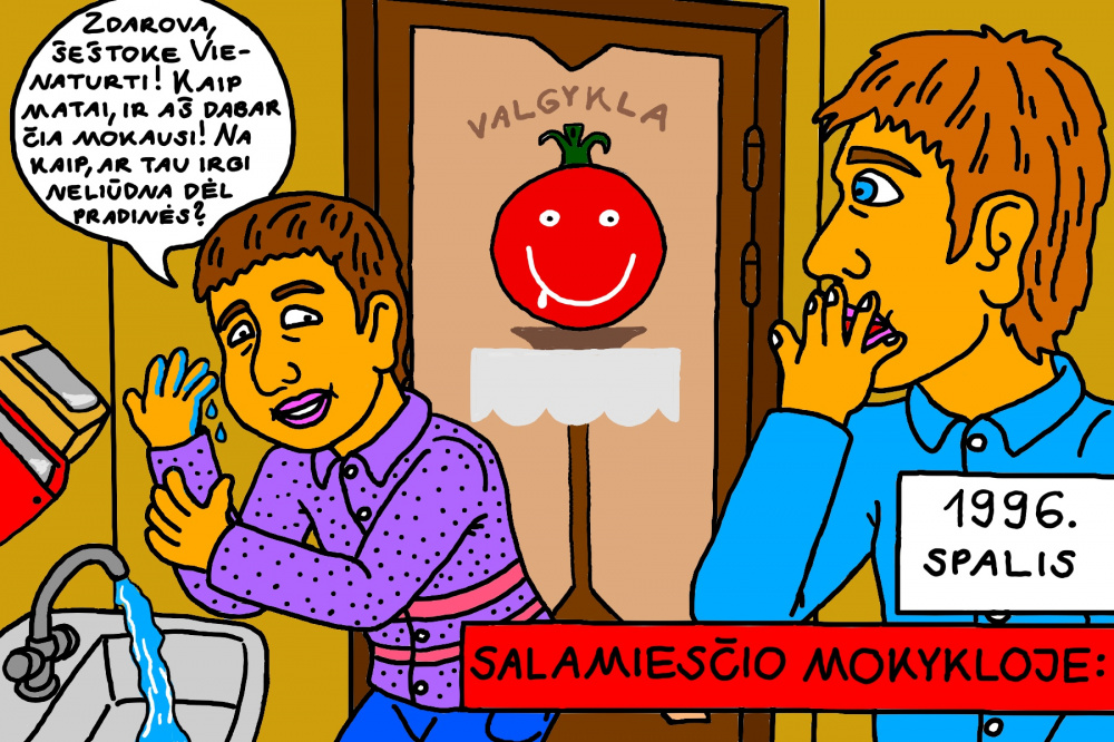 Senas, mokyklinis Salamiesčio prisiminimas apie ėjimą valgyti į valgyklą pertraukos metu