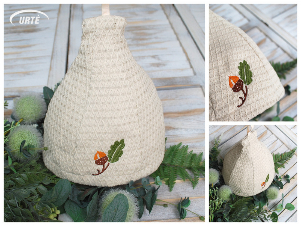 Linen sauna hat with embroidered oak acorn picture no. 3