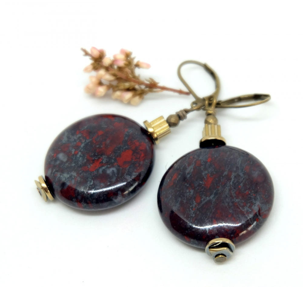 Jasper and hematite earrings...length with clasp 5 cm