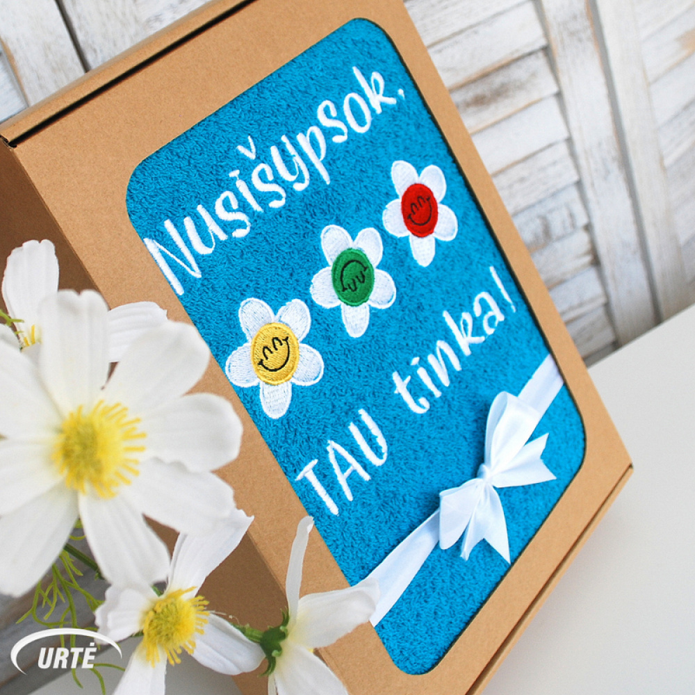 Nusišypsok, TAU tinka! Siuvinėtas rankšluostis