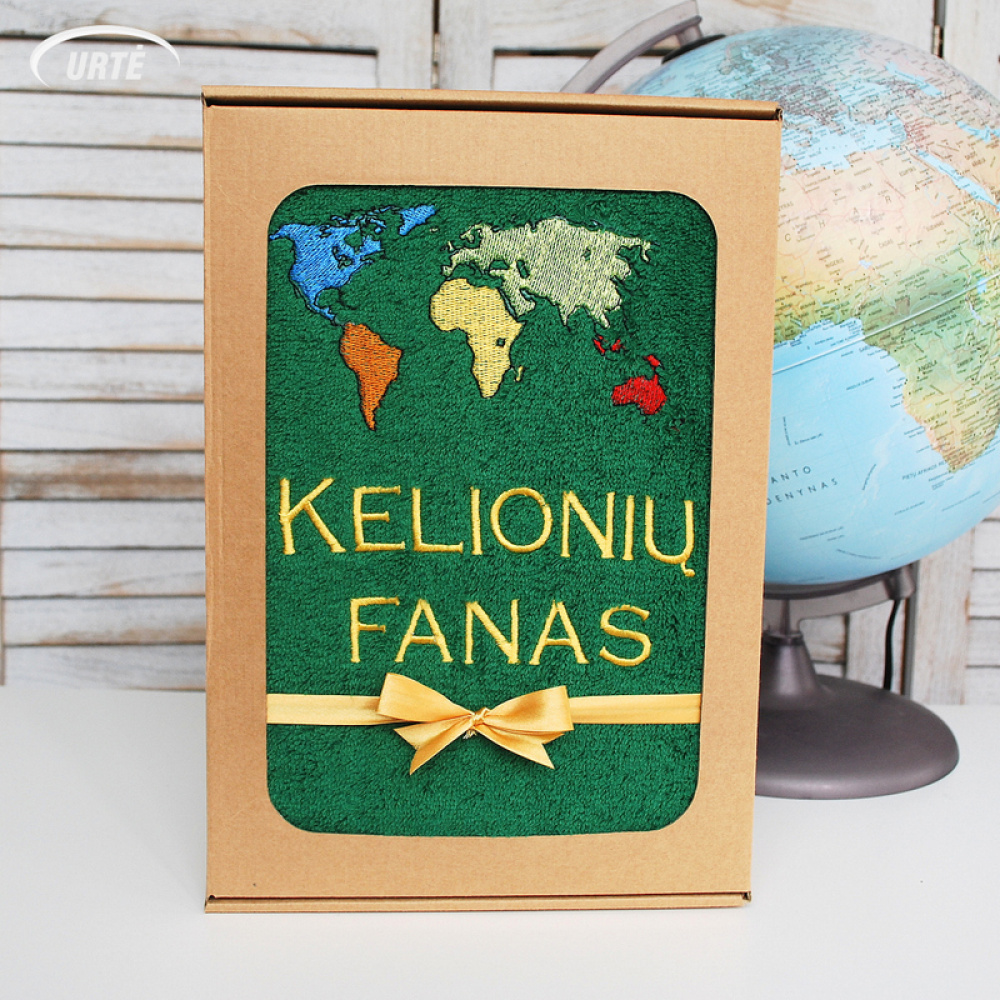 Dovana keliautojui - siuvinėtas rankšluostis - Kelionių fanas