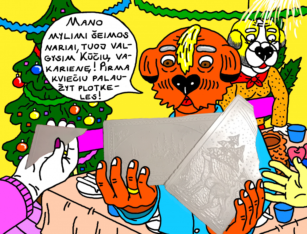 Šunėnų šeima namuose ruošiasi pradėt valgyti Kūčių vakarienę