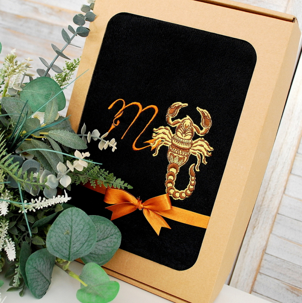Men's Wraps, Shower & Tub, Cotton Towels, Bath / Sauna Towels with embroidered zodiac sign scorpion picture no. 2