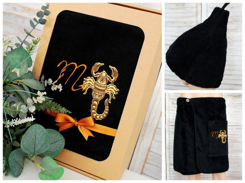 Men's Wraps, Shower & Tub, Cotton Towels, Bath / Sauna Towels with embroidered zodiac sign scorpion picture no. 3