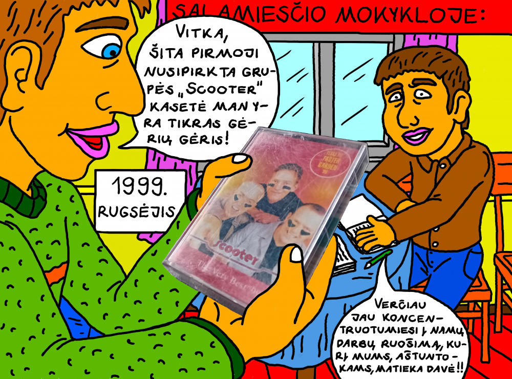Senas, mokyklinis Salamiesčio prisiminimas apie atėjusį klasioką Vitką, padėti ruošti namų darbus