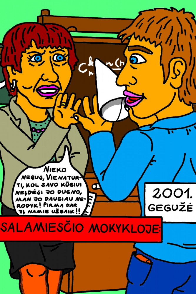 Senas, mokyklinis Salamiesčio prisiminimas apie atsineštą į matematikos pamoką mokytojai popierinį kūgį