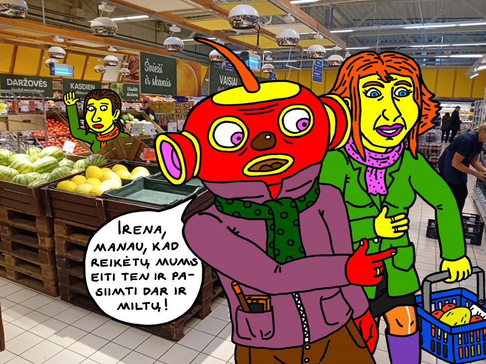 Burtininkai Tukurutis ir Irena drauge ir vėl apsipirkinėja Kupiškio "Maximoje"