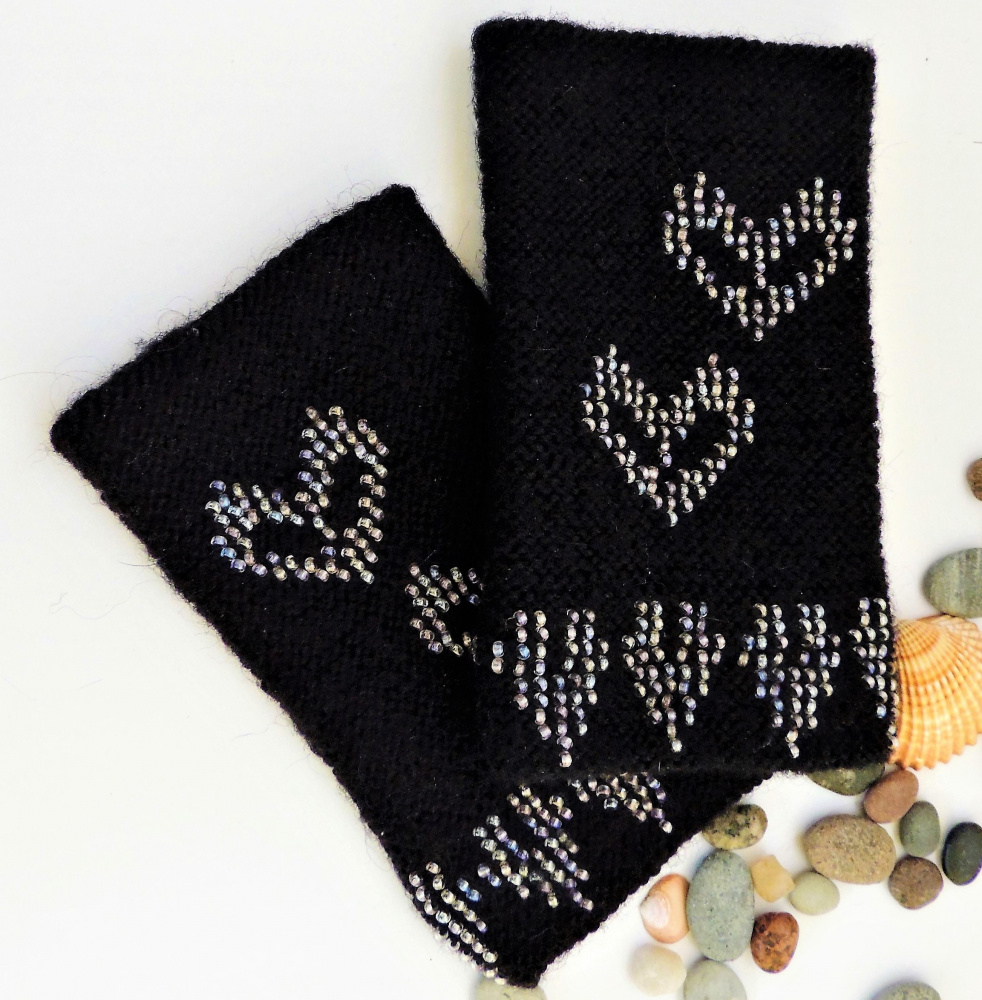 Hand-knitted black wristbands with beads. picture no. 2
