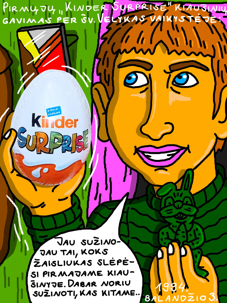 Prisiminimas apie pirmųjų mano vaikystėje "Kinder Surprise" kiaušinių gavimą per Velykas 1994 metais