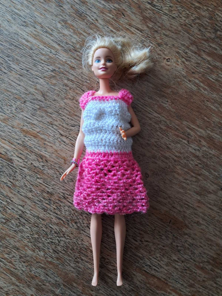 White and pink dress for Barbie doll, handmade