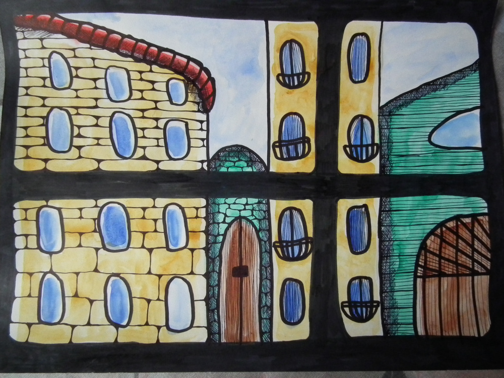 Painting "City. Through the window".