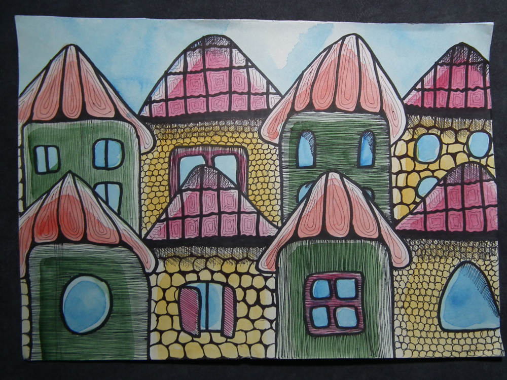 Painting "City. Houses and cottages"