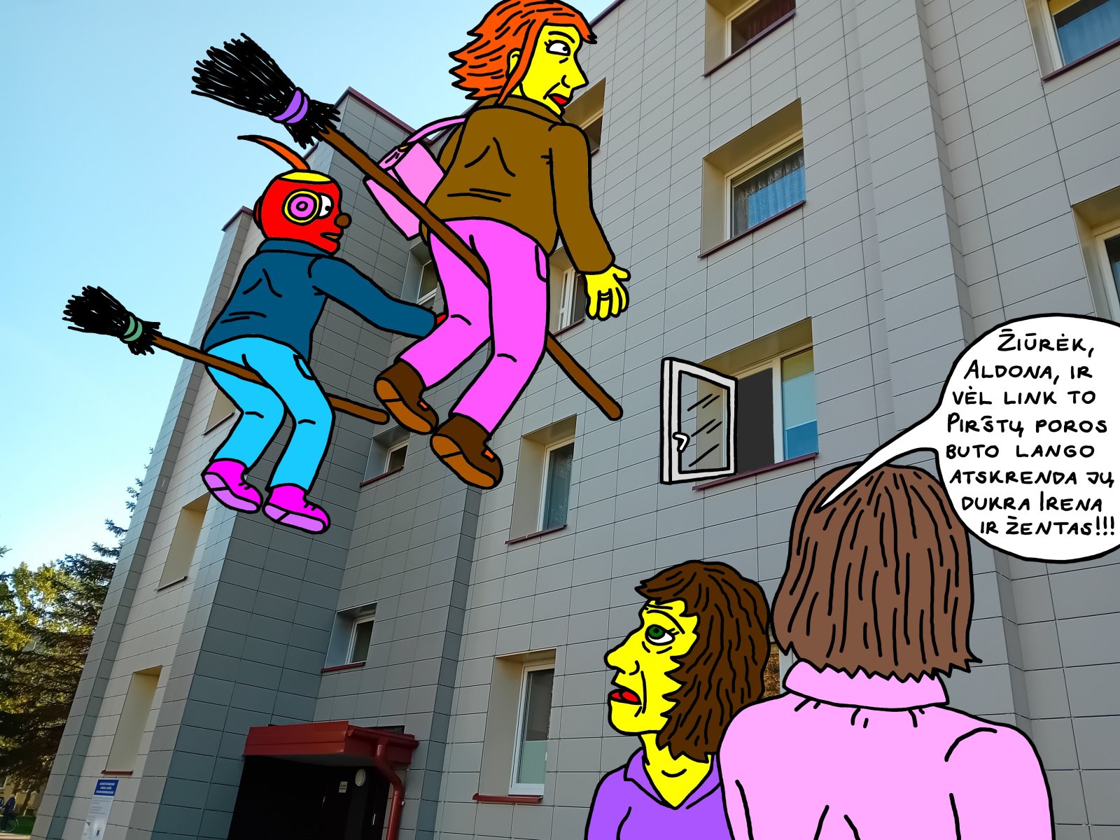 Tukurutis and Irena from Nyciai flew through the air all the way to the apartment building in Kupiškis where the sorceress Irena’s parents lived
