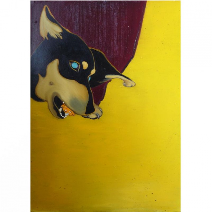 " A dog with a ball "