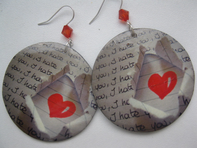 decoupage earrings " HATE-LOVE "