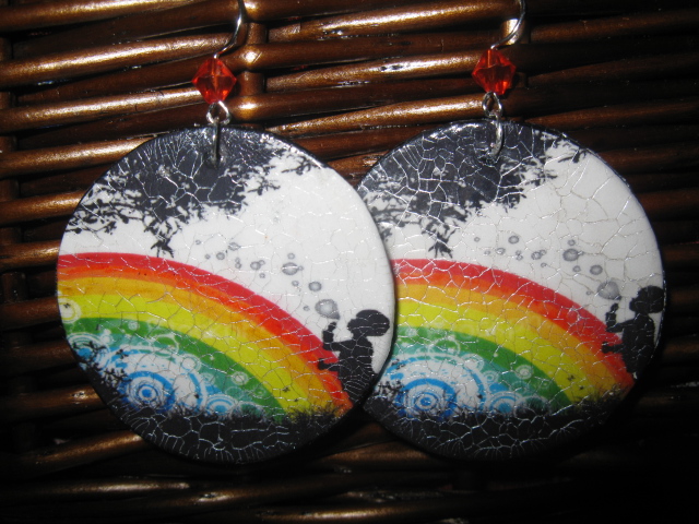 dekupažuoti auskarai VAIKYSTE