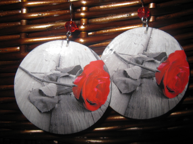 decoupage earrings " ROSE "