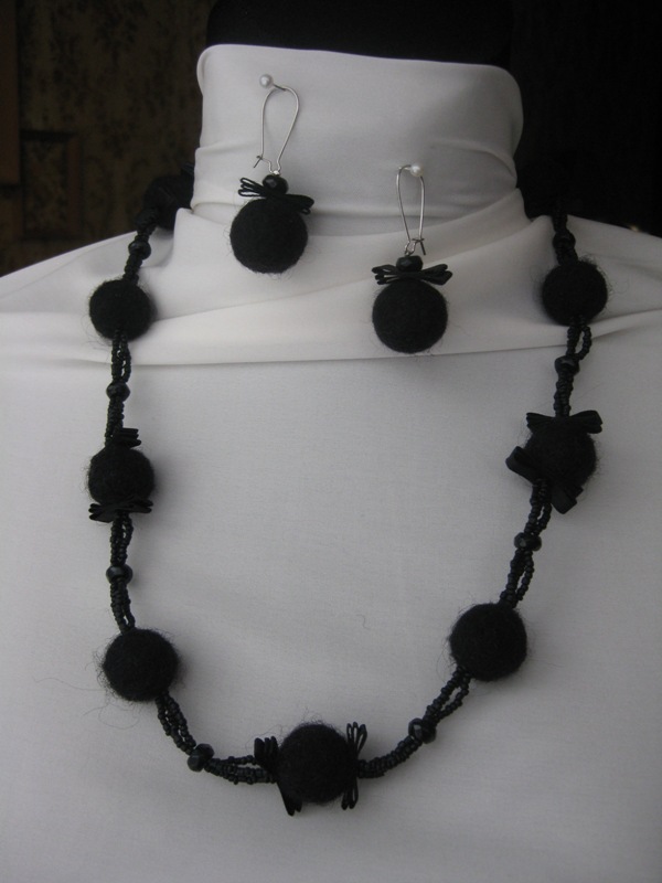 Black wool pearls