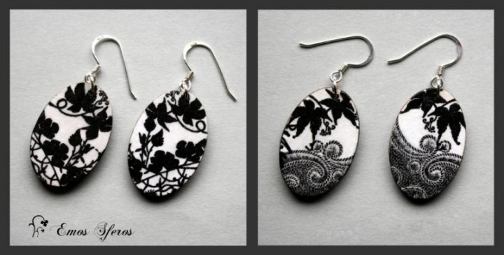 Earrings " black and white foliage "