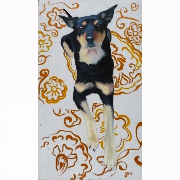 " dog between Golden Flower "