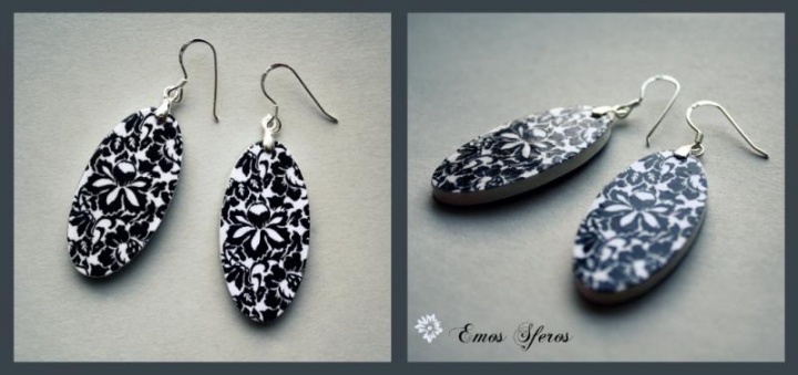 Earrings " Black, white letters "