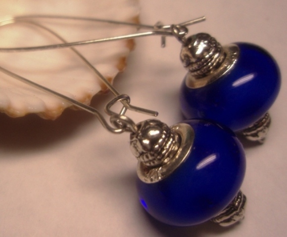 Blue Pandora beads auskariukai