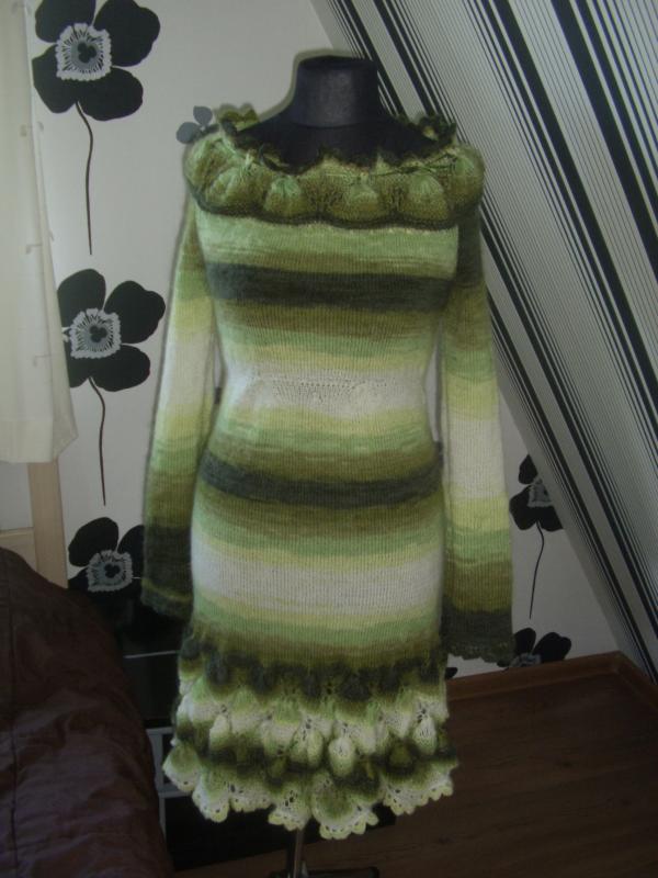 mottled in green dress