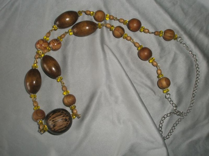 With wooden beads