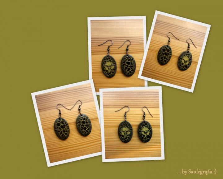 Earrings " golden flower on a black fon