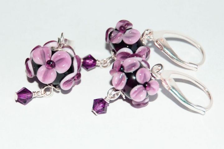 Earrings and Pendant Purple Flower D