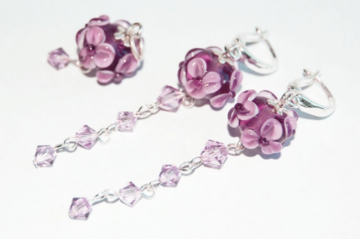 Earrings and Pendant Purple flower L