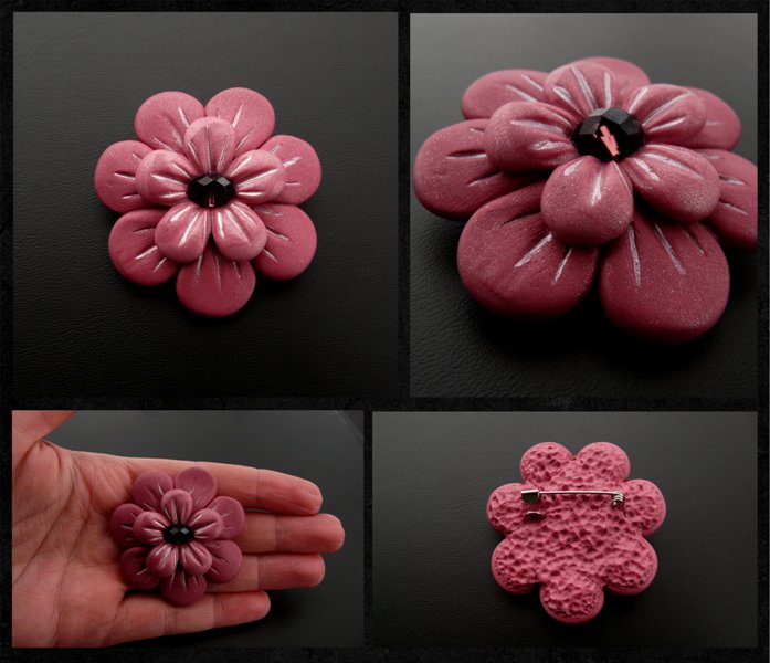 Brooch " pink flower "