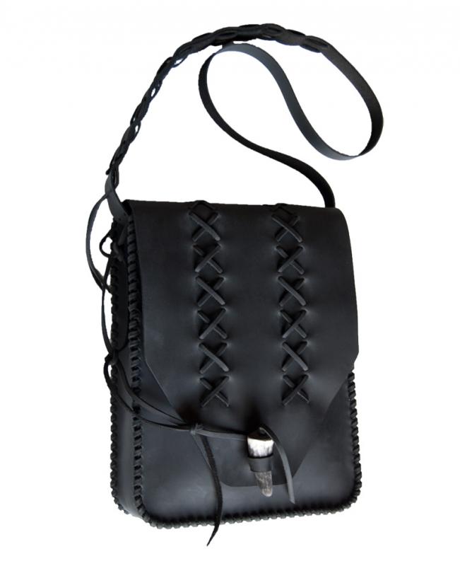Black leather handbag