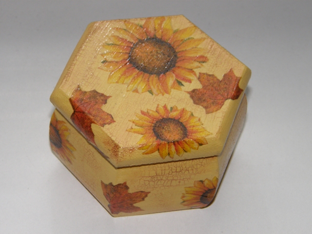 Box with sunflowers